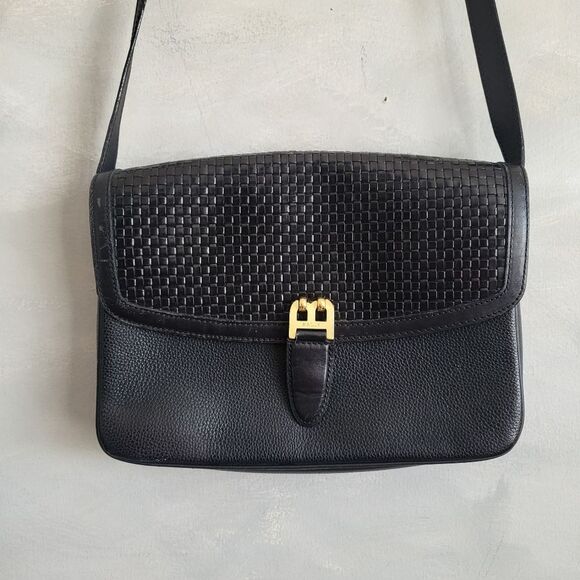 Vintage BALLY Black Woven & Pebbled Leather Shoulder Strap Clutch Bag 11… - Picture 1 of 12